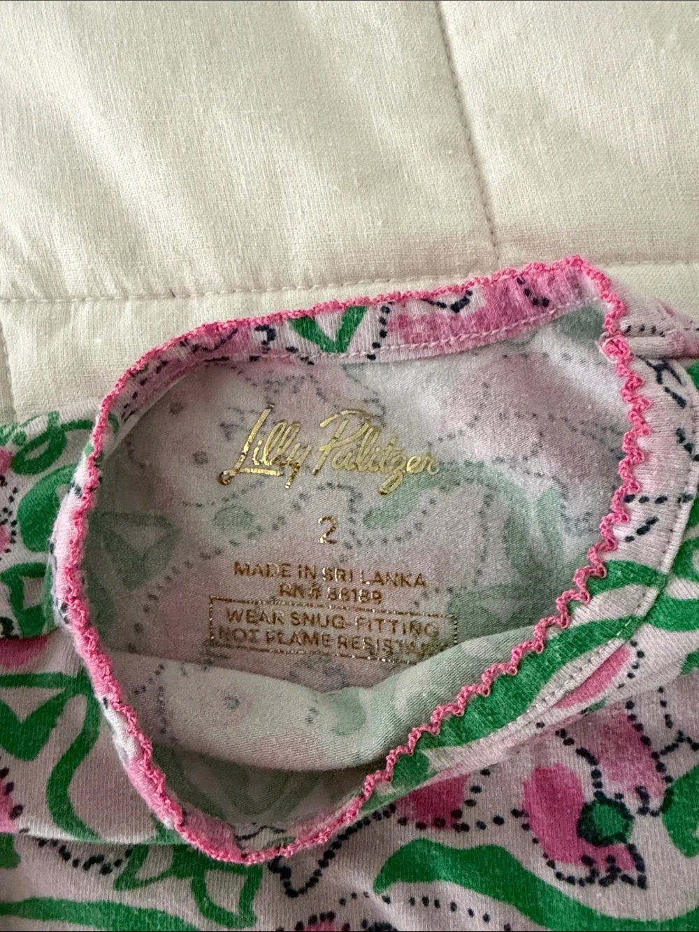 Lilly Pulitzer Pink and Green Panda Two Piece Pajamas Size 2